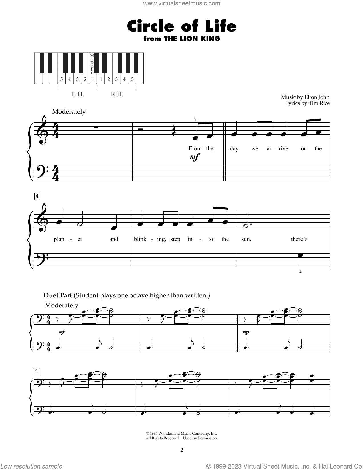 Circle Of Life (from The Lion King), (beginner) (from The Lion King)