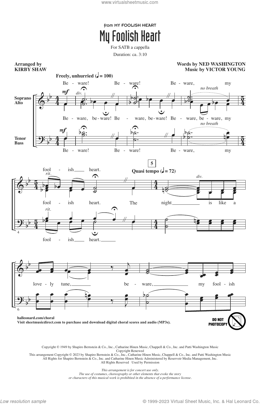 My Foolish Heart (arr. Kirby Shaw)