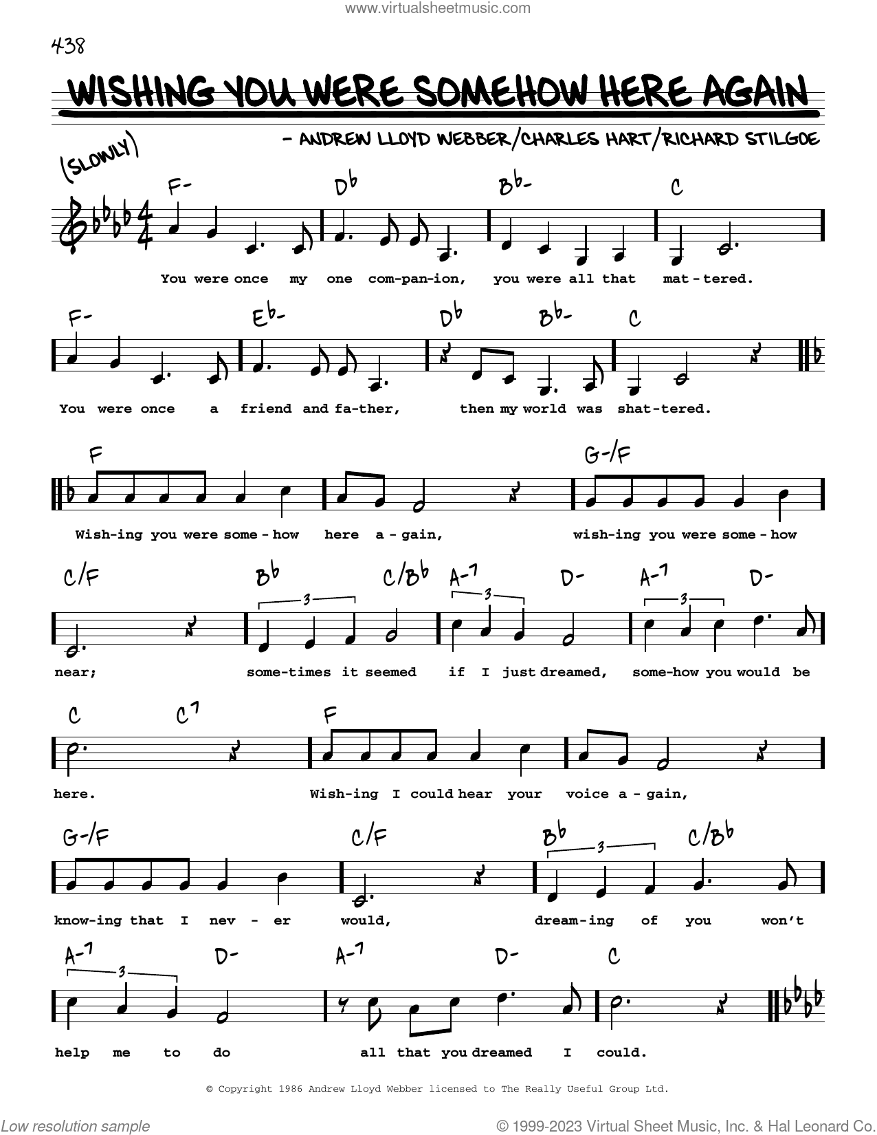 Wishing You Were Somehow Here Again (Low Voice) (from The Phantom Of The Opera)
