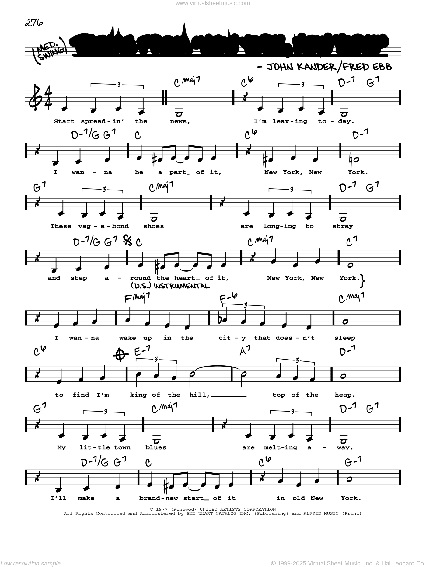Theme from New York, New York (Low Voice)