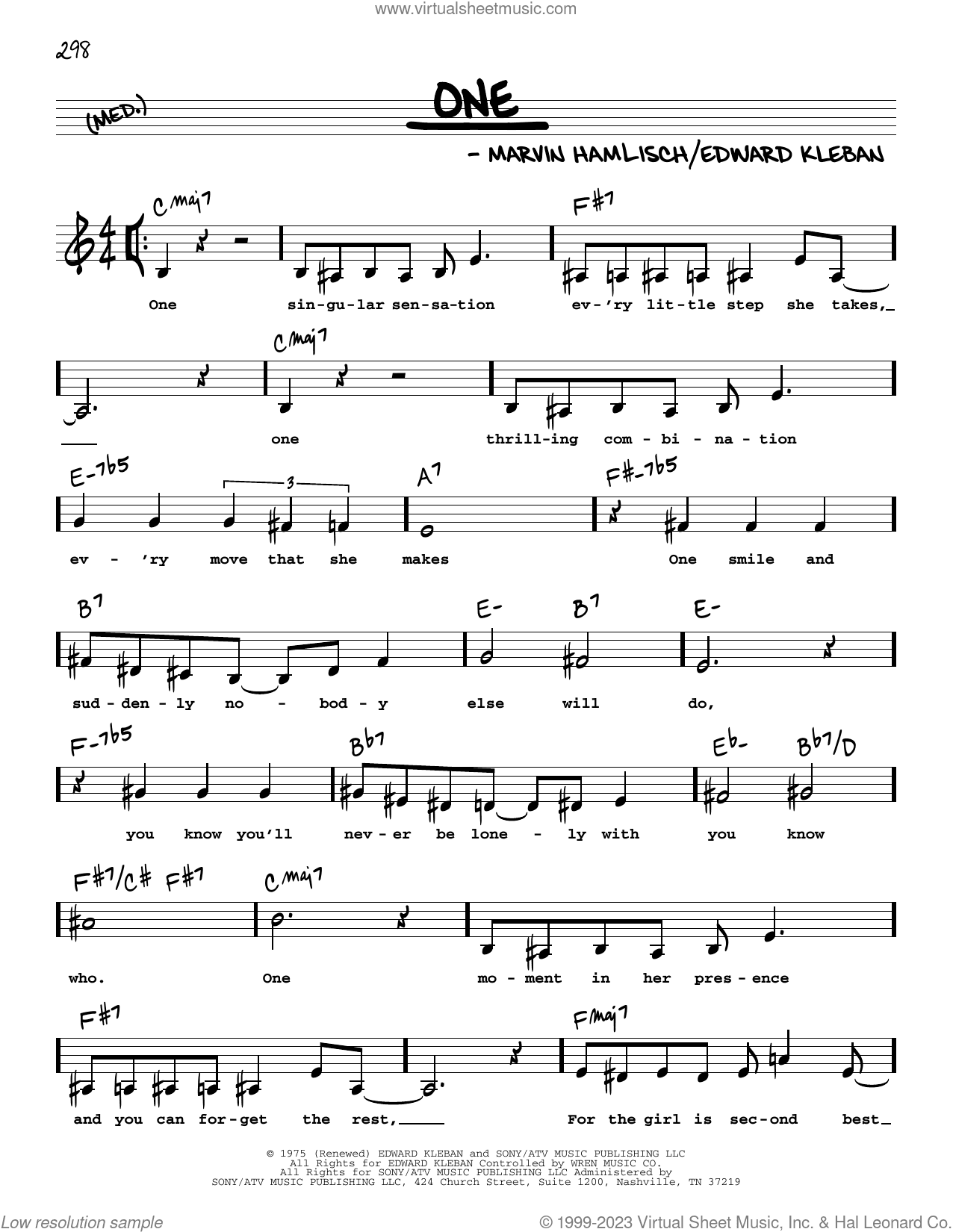 One (from A Chorus Line) (Low Voice)