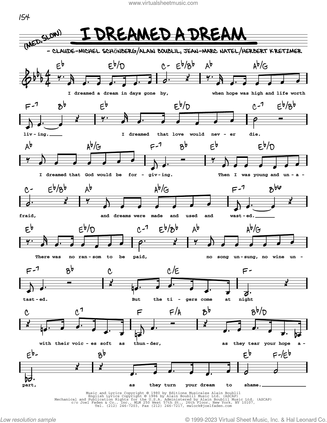 I Dreamed A Dream (Low Voice) (from Les Miserables)