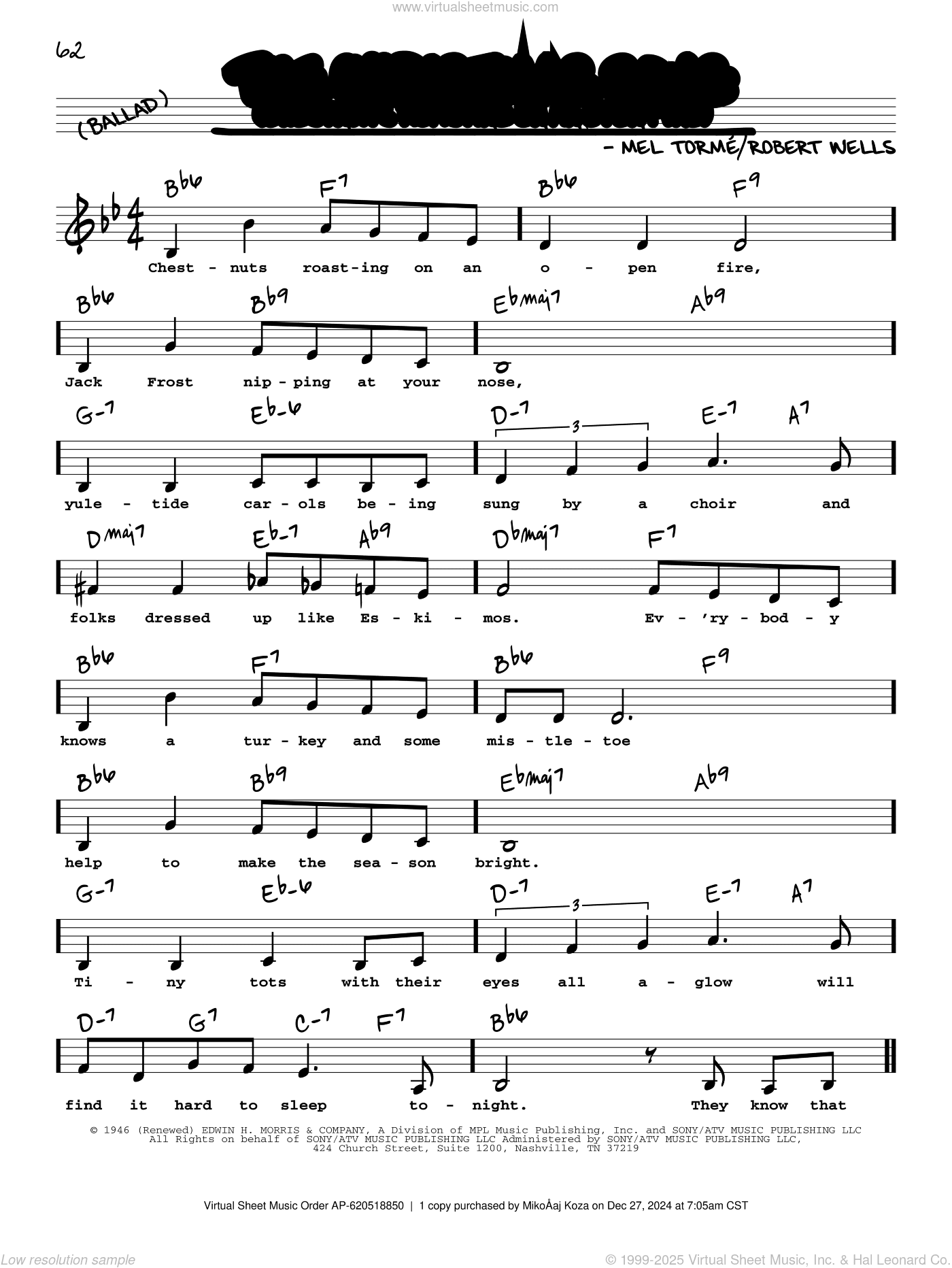 The Christmas Song (Chestnuts Roasting On An Open Fire) (Low Voice)
