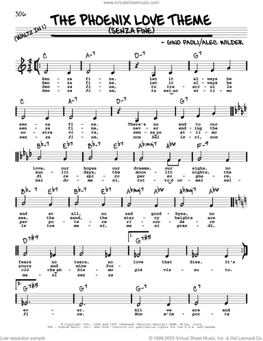 The Phoenix Love Theme (Senza Fine) (Low Voice)