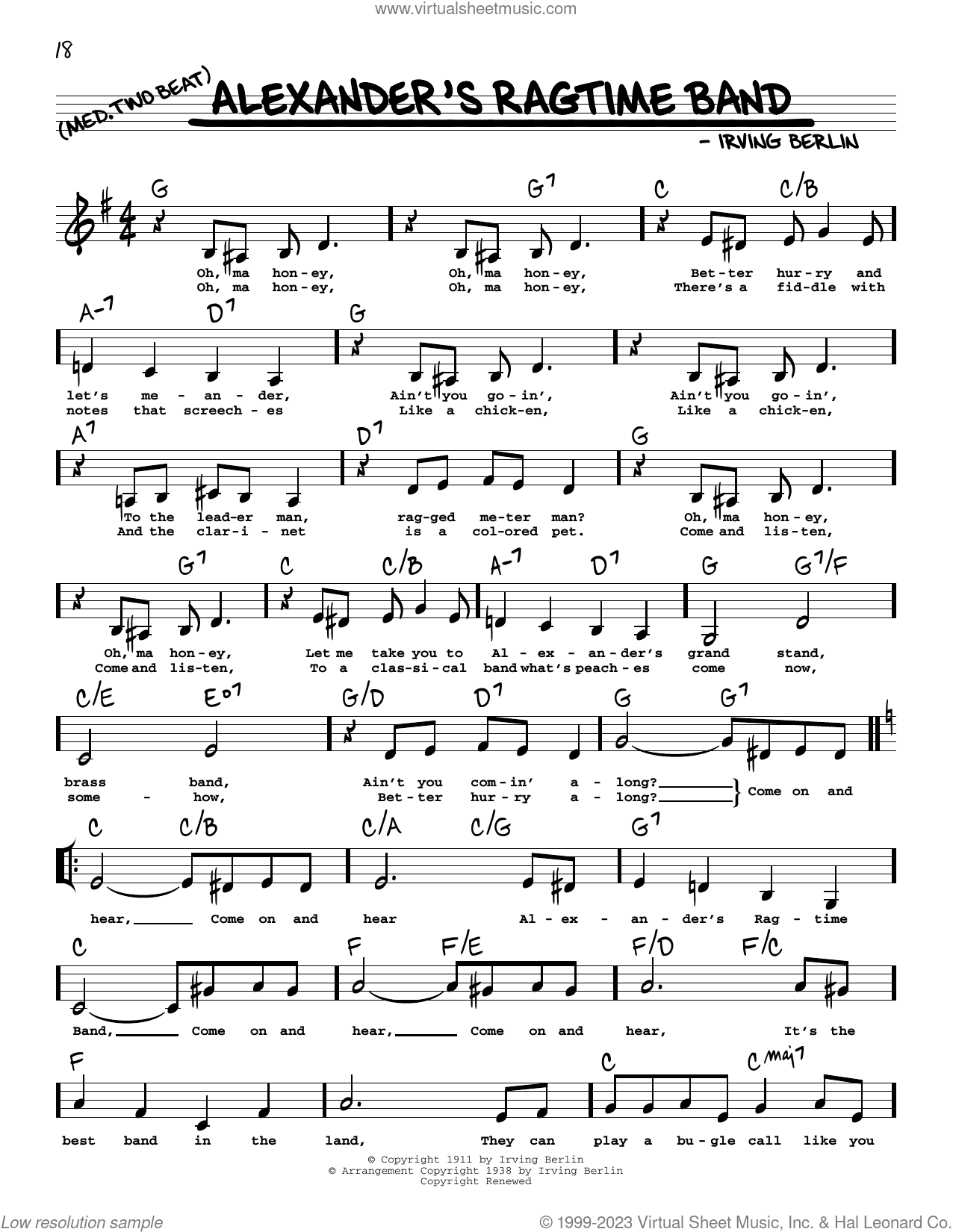 Alexander's Ragtime Band (Low Voice)