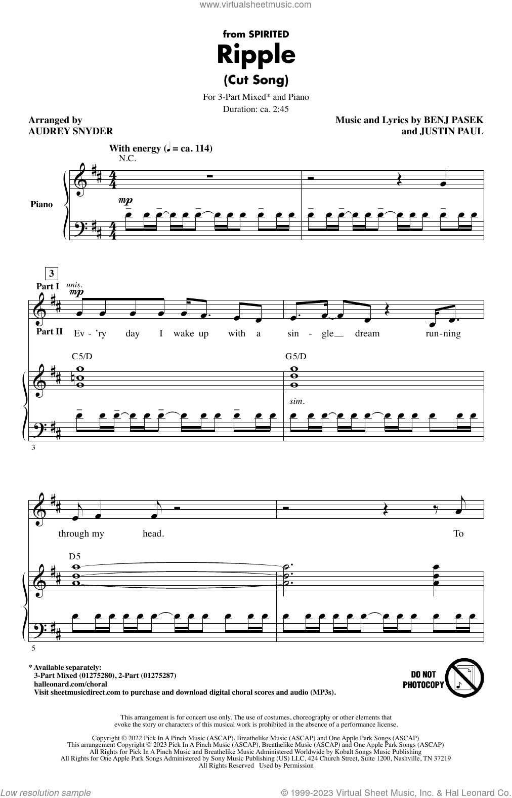 Ripple (Cut Song) (from Spirited) (arr. Audrey Snyder)