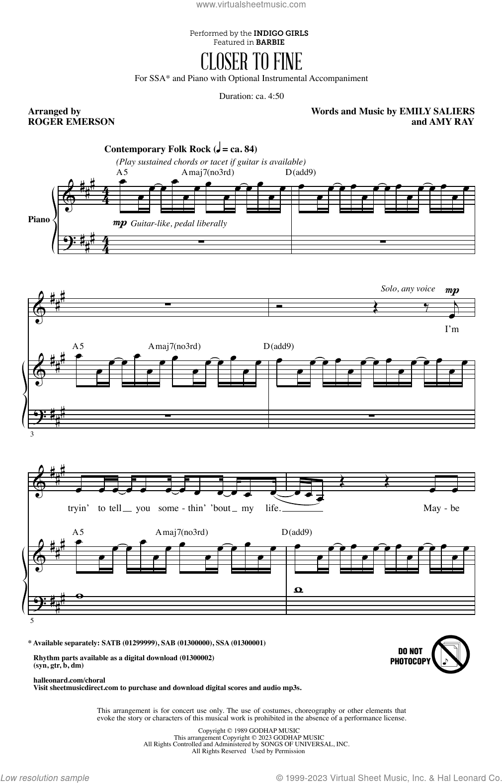 Closer To Fine (arr. Roger Emerson)