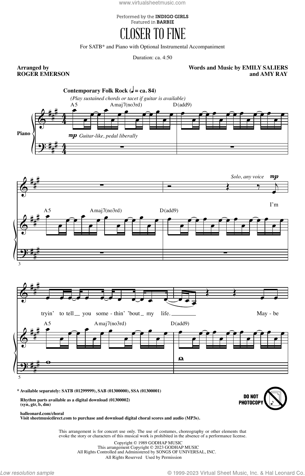 Closer To Fine (arr. Roger Emerson)