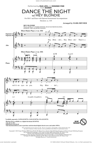 Dance The Night (with "Hey Blondie") (from Barbie) (arr. Mark Brymer)