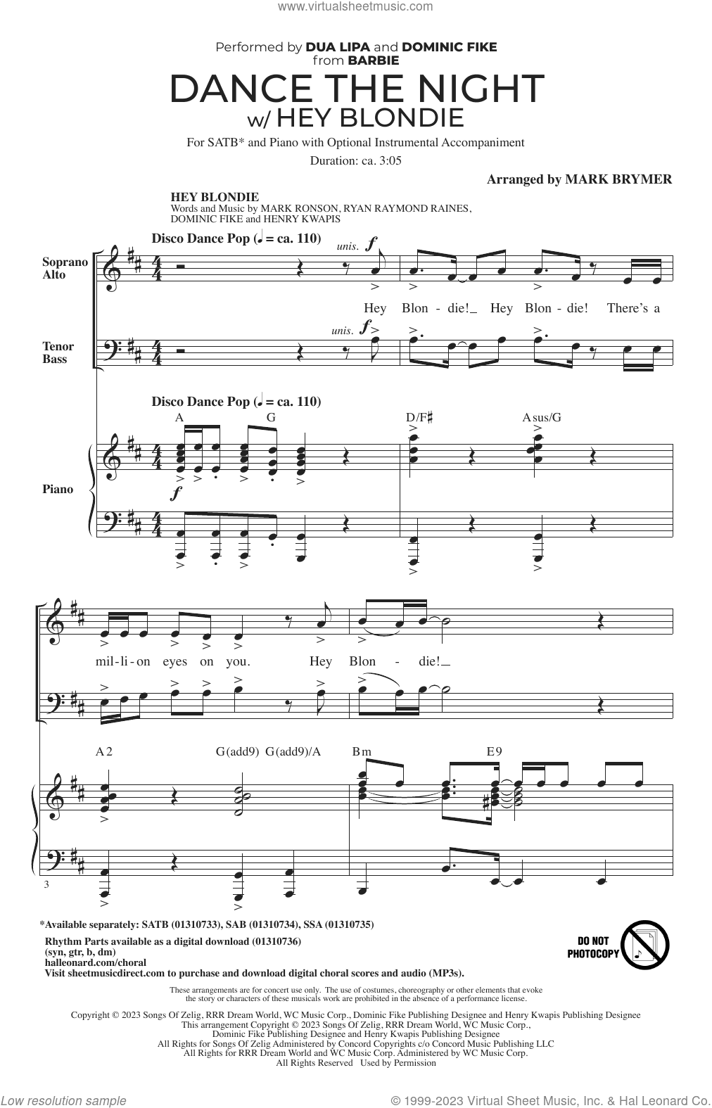 Dance The Night (with "Hey Blondie") (from Barbie) (arr. Mark Brymer)