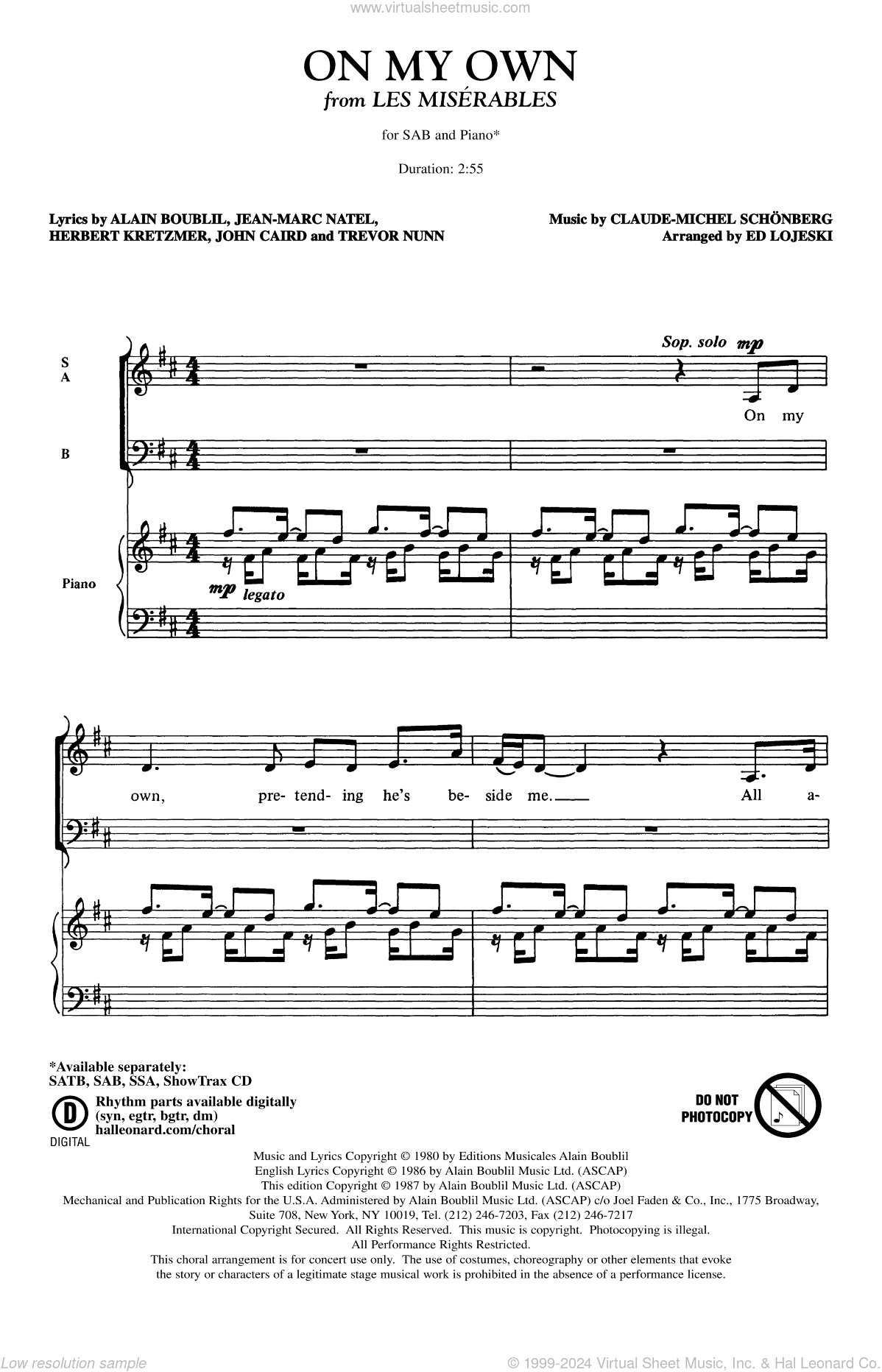 On My Own (from Les Miserables) (arr. Ed Lojeski)