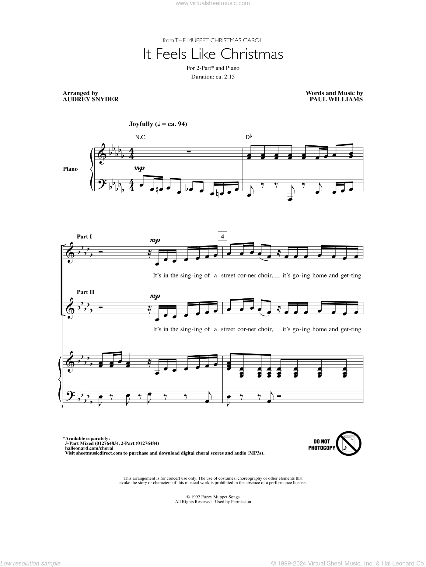 It Feels Like Christmas (from The Muppet Christmas Carol) (arr. Audrey Snyder)