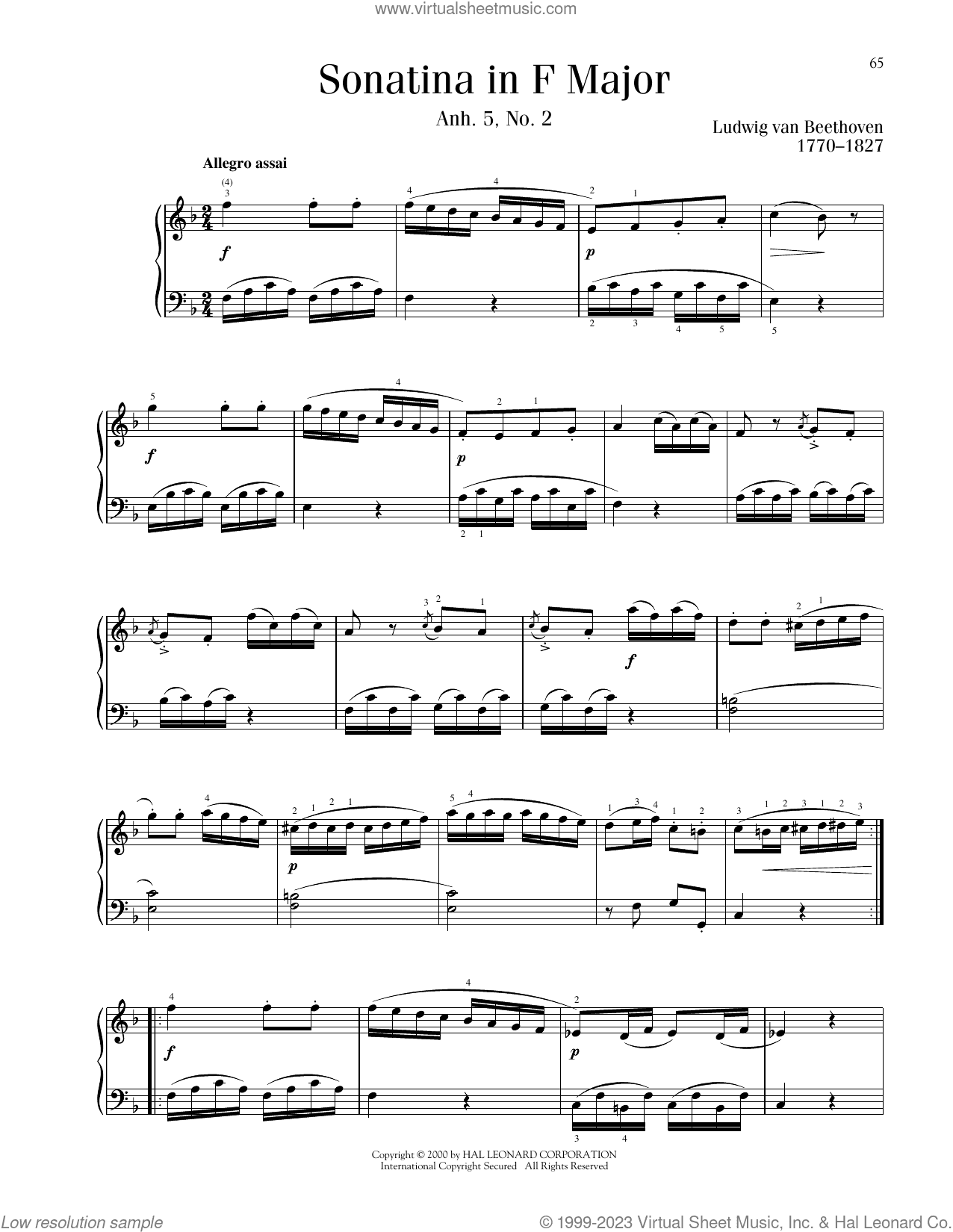 Sonatina In F Major, Anh. 5, No. 2