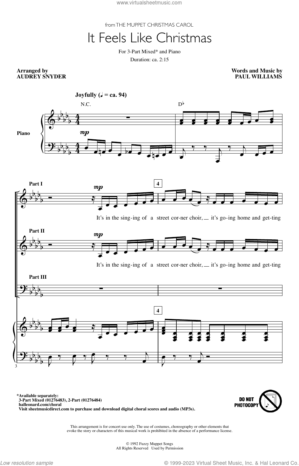 It Feels Like Christmas (from The Muppet Christmas Carol) (arr. Audrey Snyder)