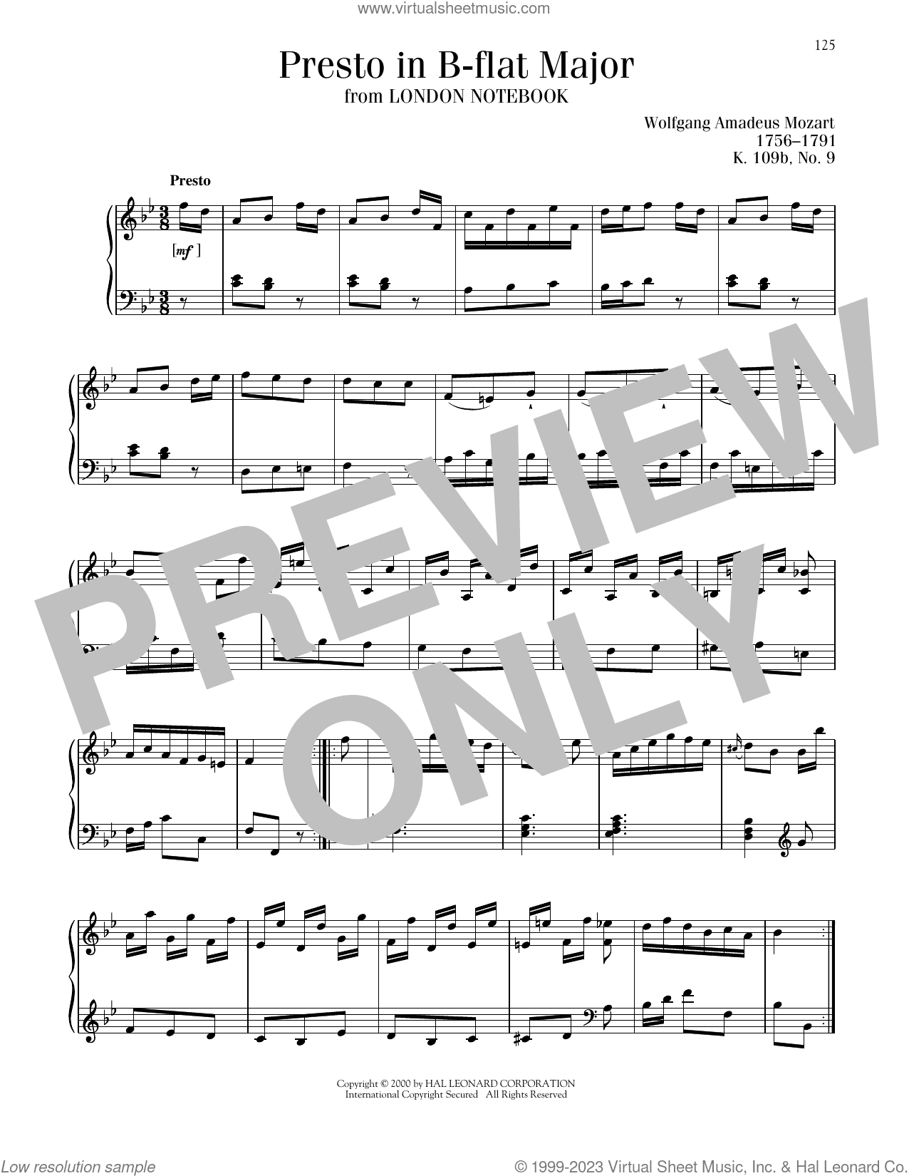 Presto In B-Flat Major, K109b, No. 9