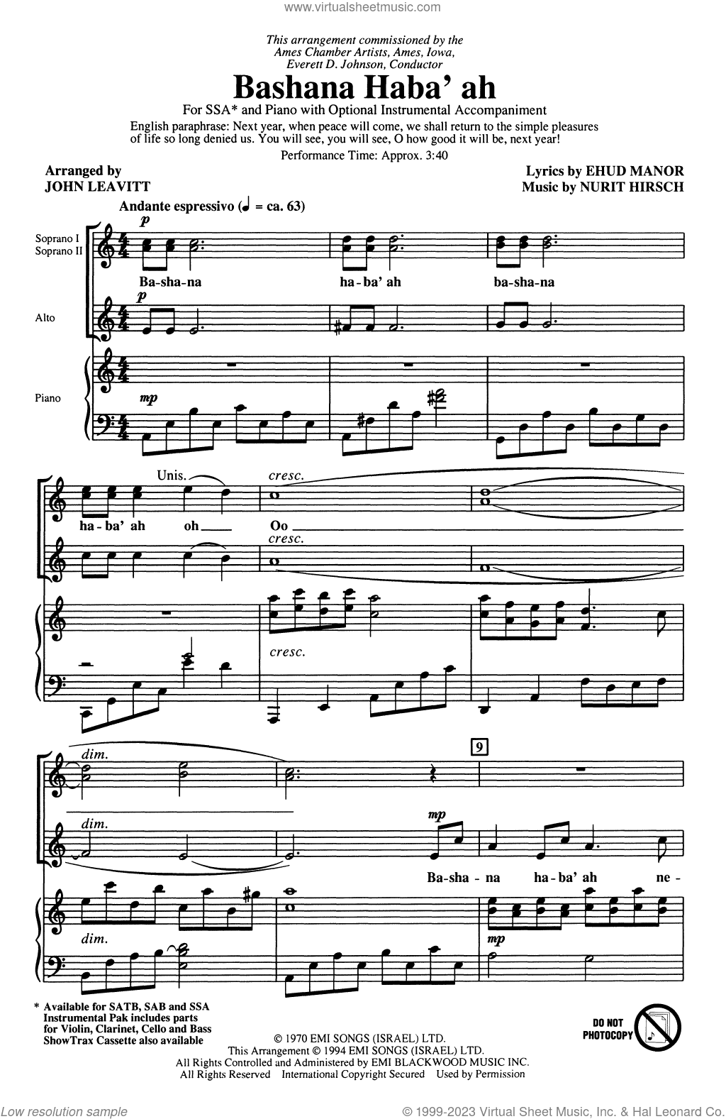 Bashana Haba'ah (arr. John Leavitt)