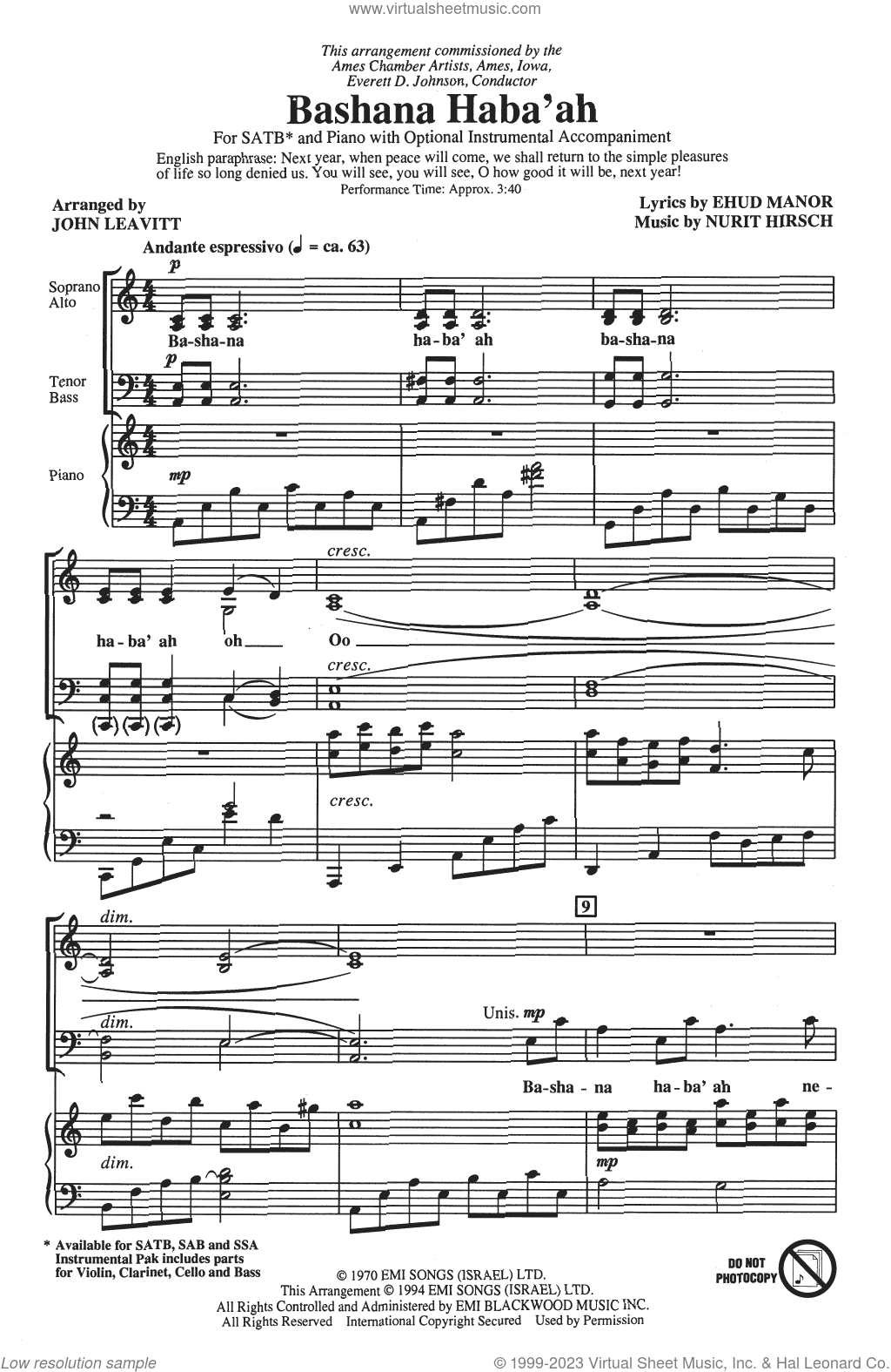 Bashana Haba'ah (arr. John Leavitt)