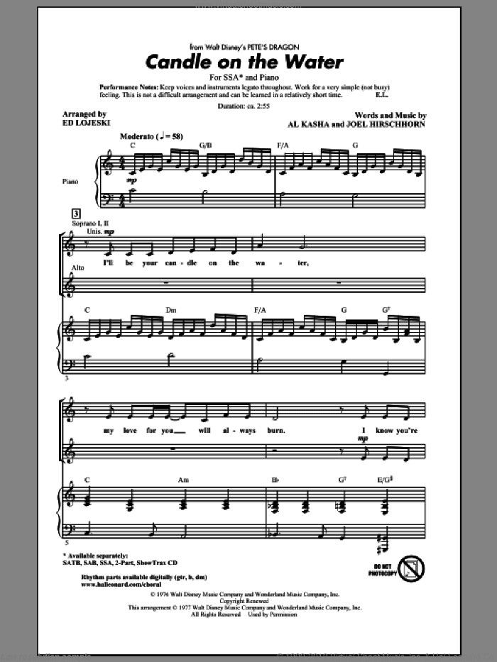 Candle On The Water (from Pete's Dragon) (arr. Ed Lojeski)