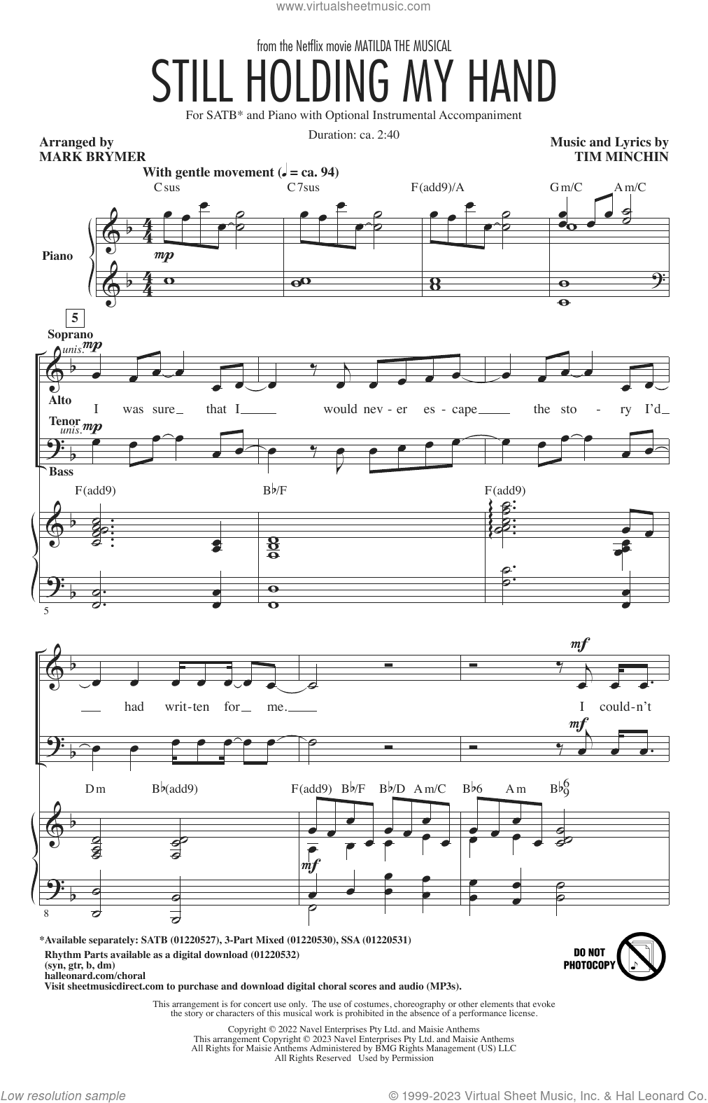 Still Holding My Hand (from Matilda The Musical) (arr. Mark Brymer)