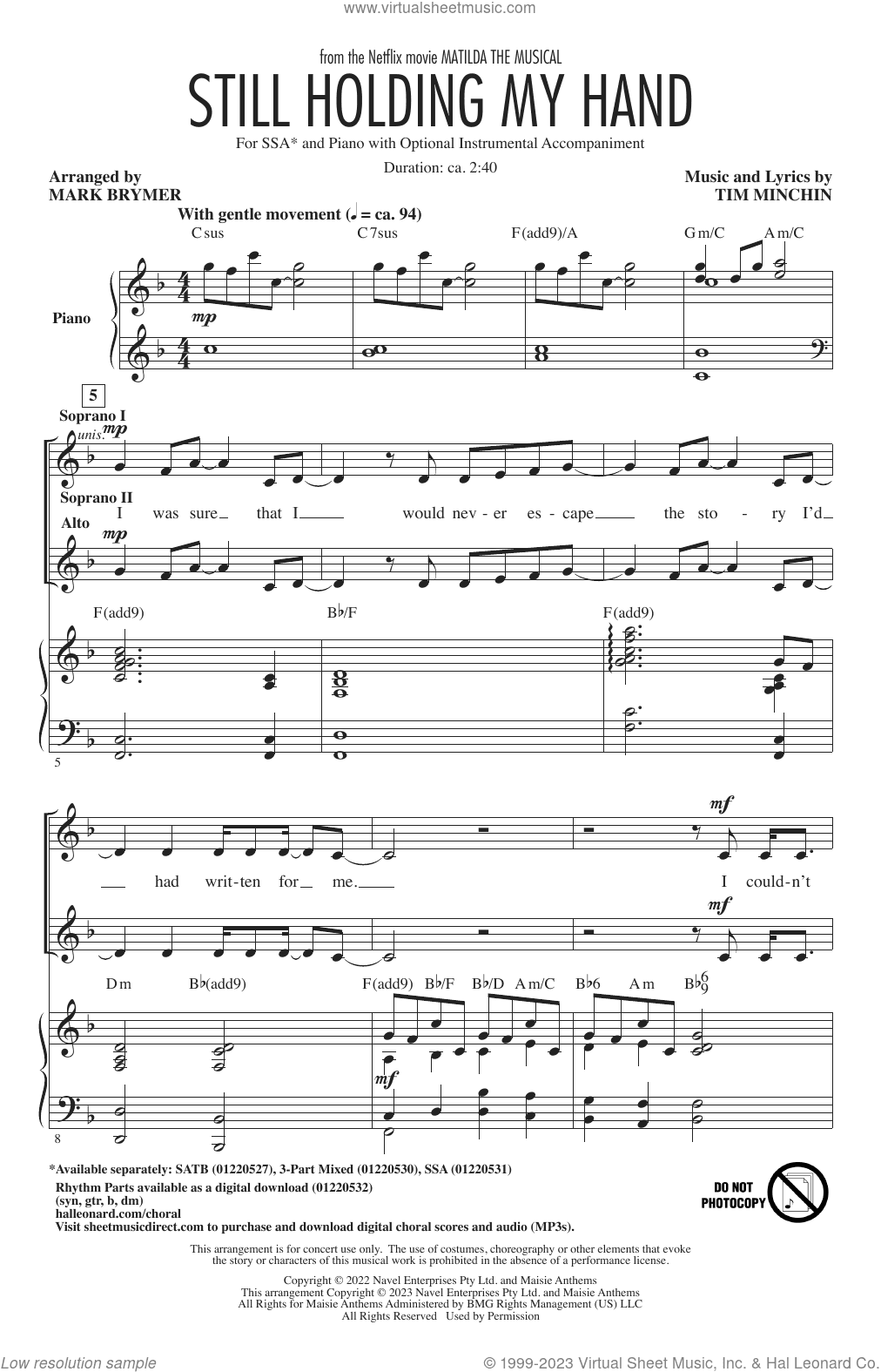 Still Holding My Hand (from Matilda The Musical) (arr. Mark Brymer)