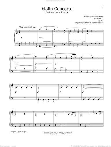 Violin Concerto In D Major, Op. 61, (intermediate)