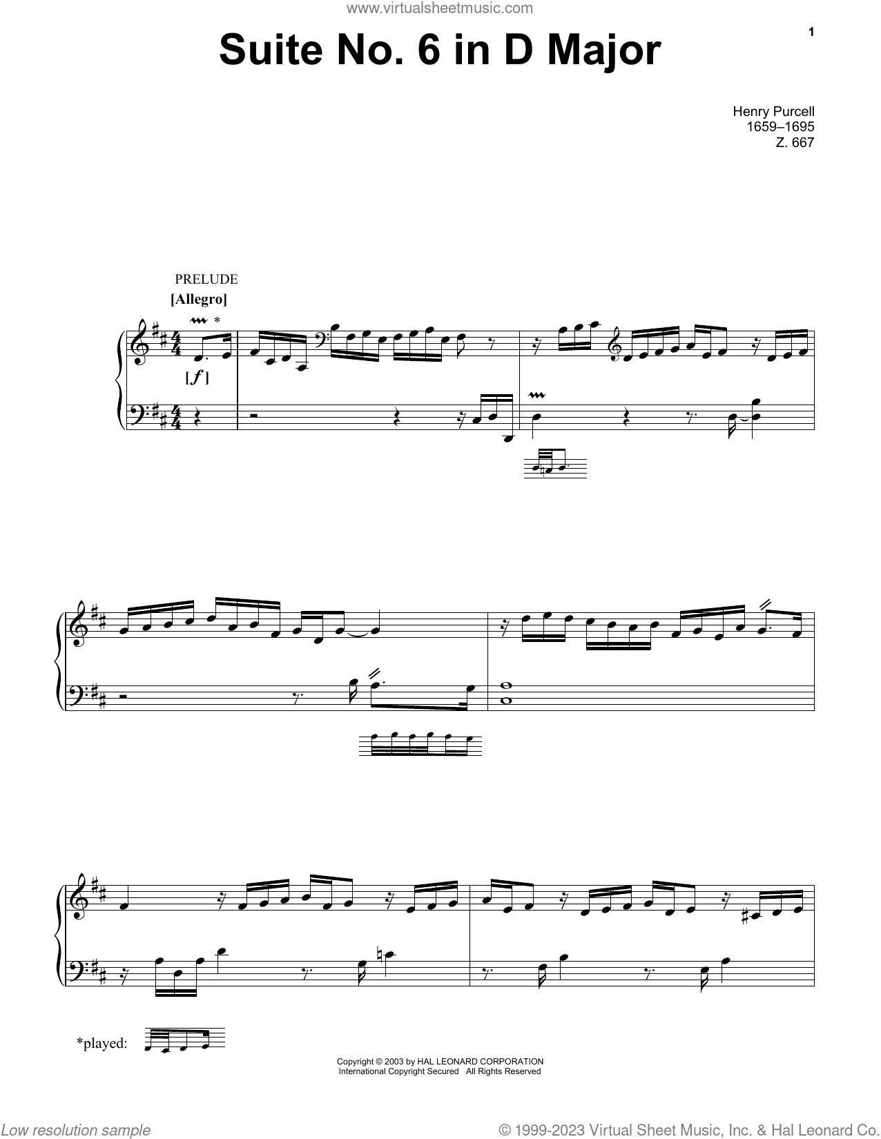 Suite No. 6 In D Major