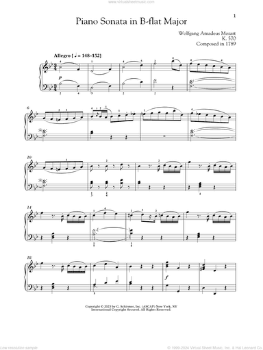 Piano Sonata In B-flat Major, K. 570