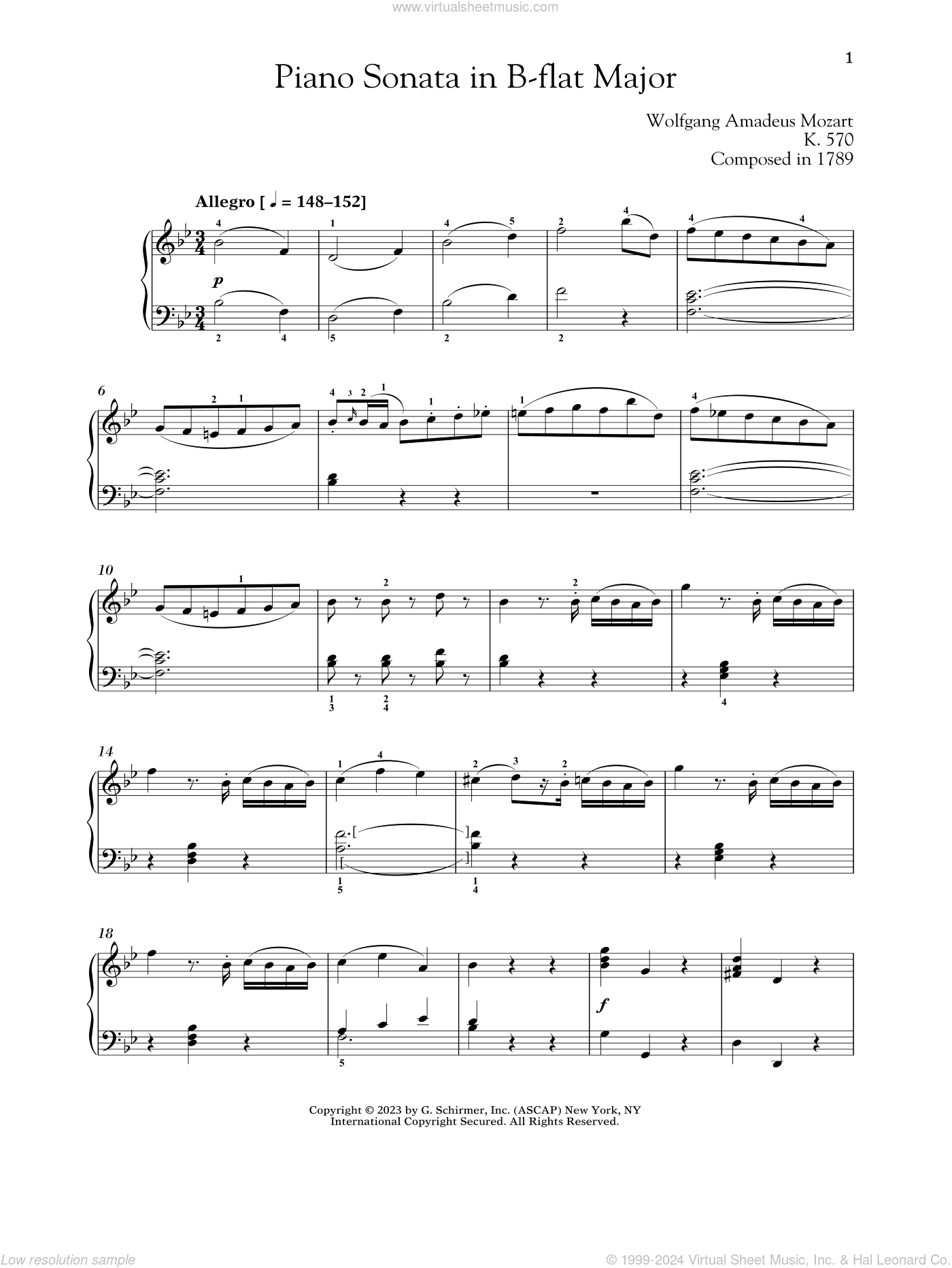 Piano Sonata In B-flat Major, K. 570