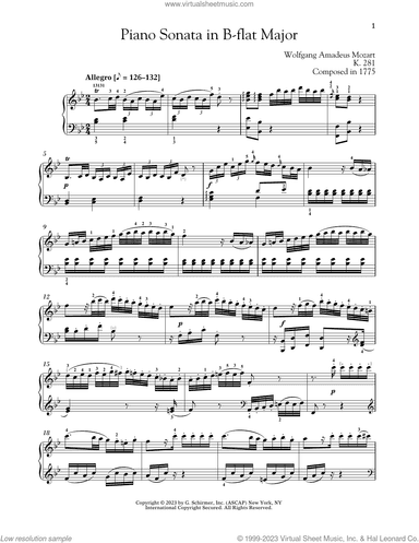 Piano Sonata In B-flat Major, K. 281
