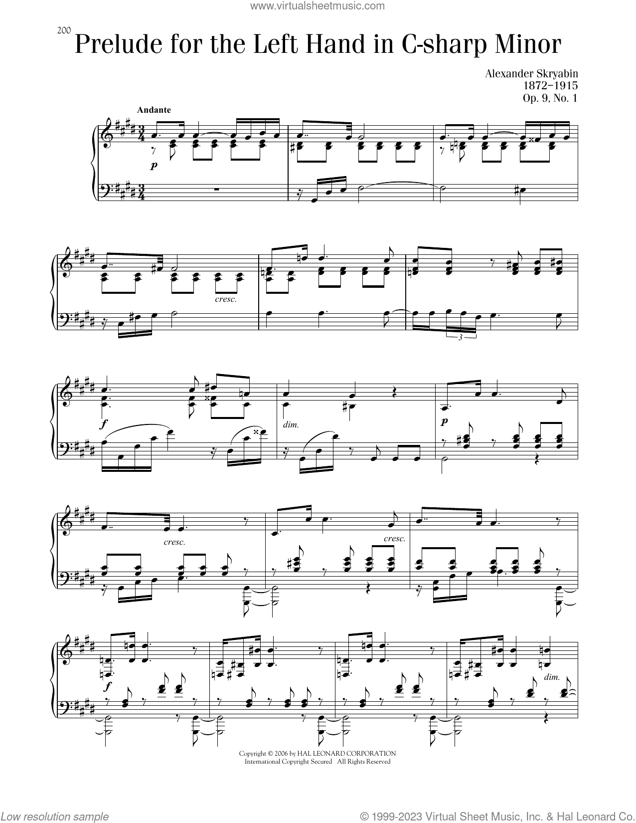 Prelude For The Left Hand, Op. 9, No. 1