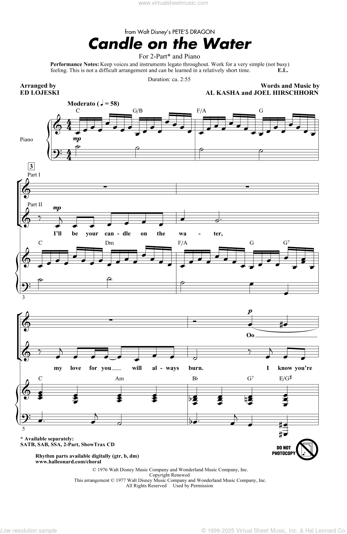 Candle On The Water (from Pete's Dragon) (arr. Ed Lojeski)