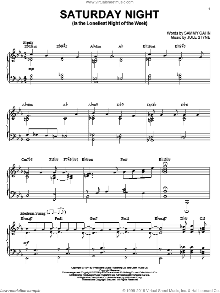 Saturday Night (Is The Loneliest Night Of The Week) (arr. Brent Edstrom)
