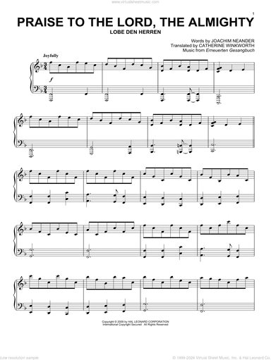 Praise To The Lord, The Almighty, (intermediate)