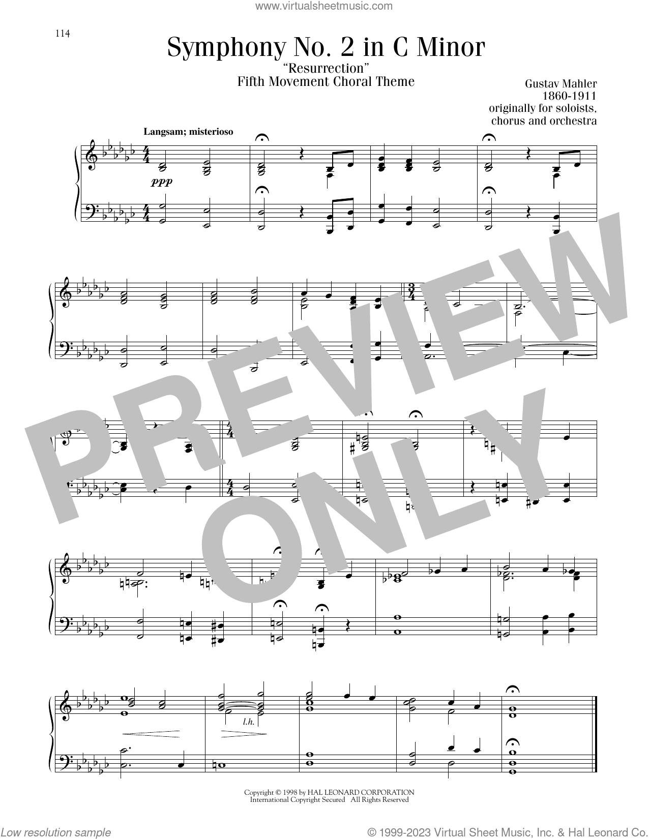 Symphony No. 2 in C Minor ("Resurrection"), Fifth Movement Choral Theme