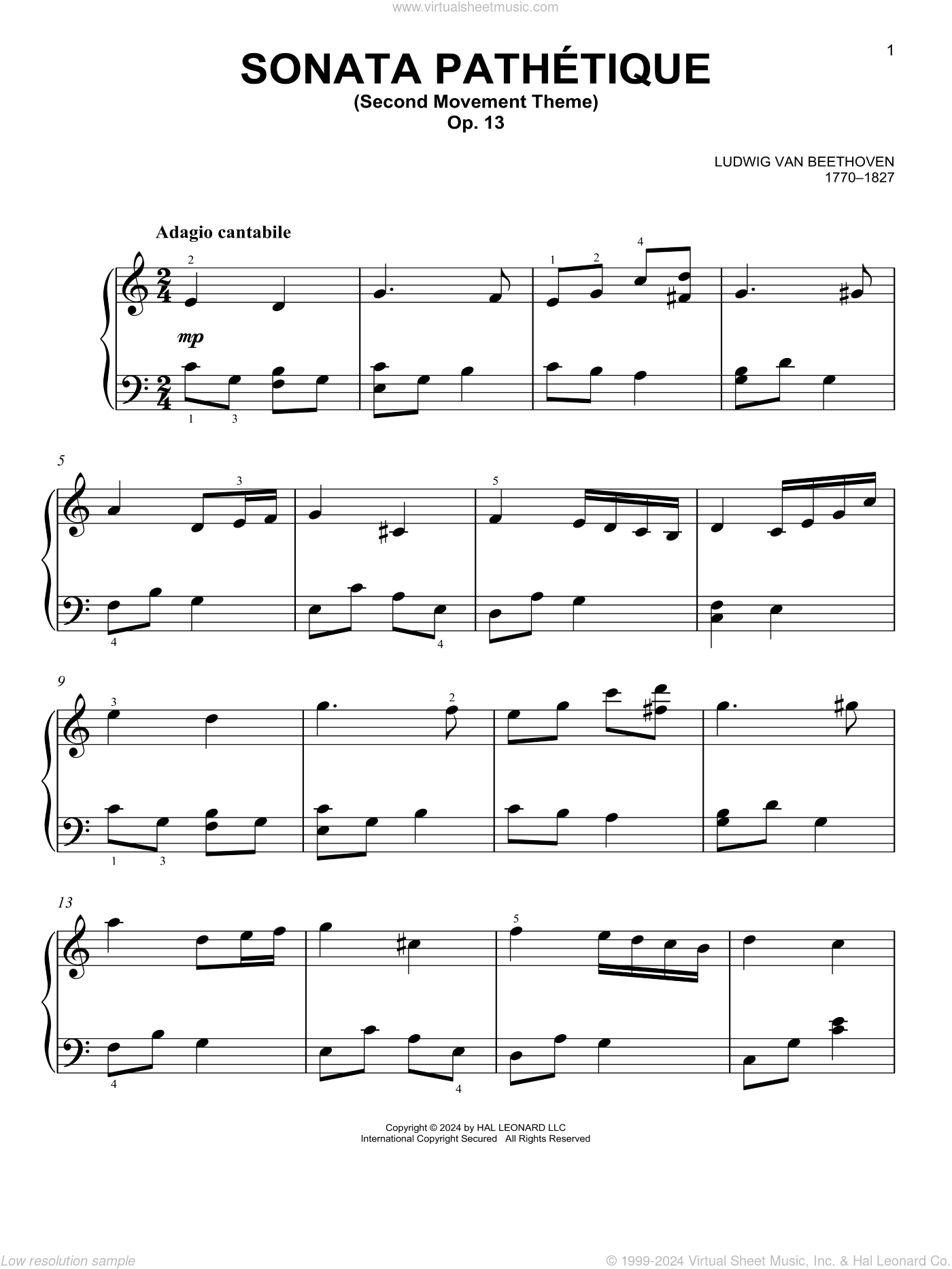 Sonata In C Minor, Op. 13 'Pathetique' (2nd Movement Theme)