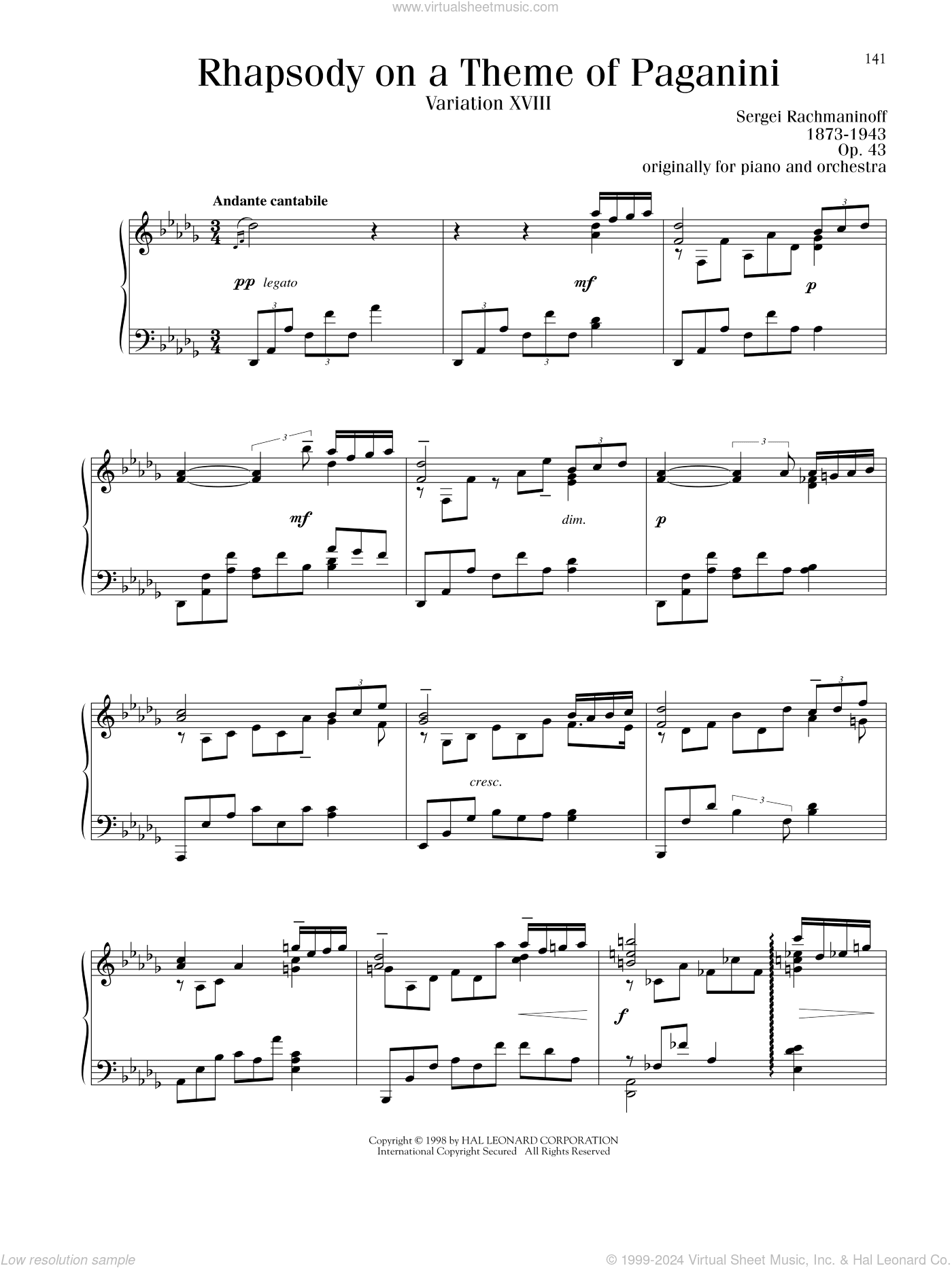 Rhapsody On A Theme Of Paganini, Variation XVIII