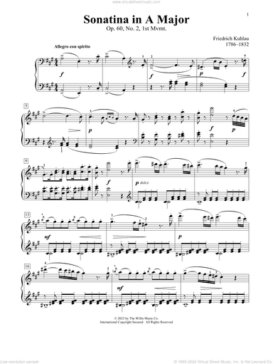 Sonatina In A Major, Op. 60, No. 2, 1st Mvmt