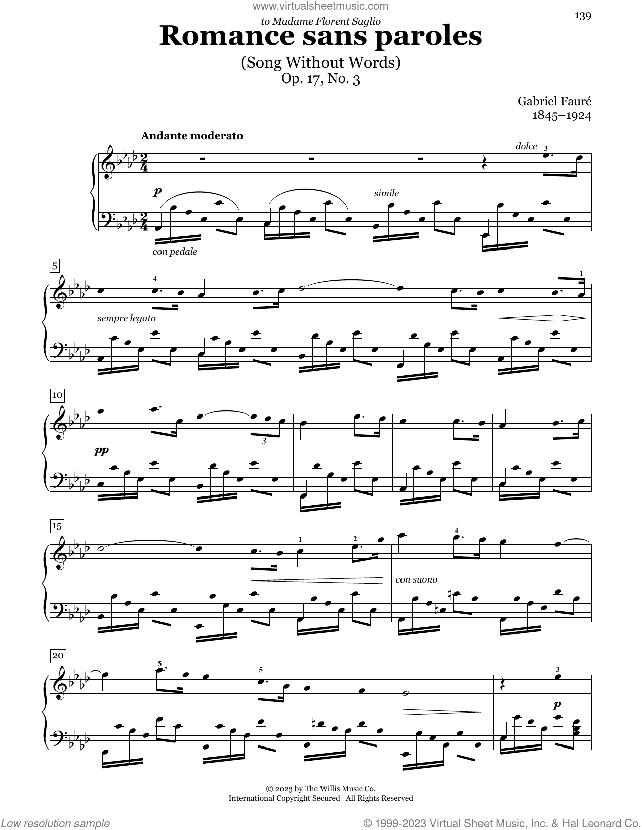 Romance Sans Paroles, Op. 17, No. 3 (Song Without Words)