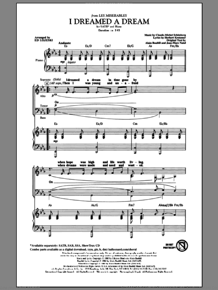 I Dreamed A Dream (from Les Miserables) (arr. Ed Lojeski)