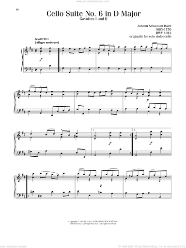 Gavotte I and II (from the 6th Cello Suite)