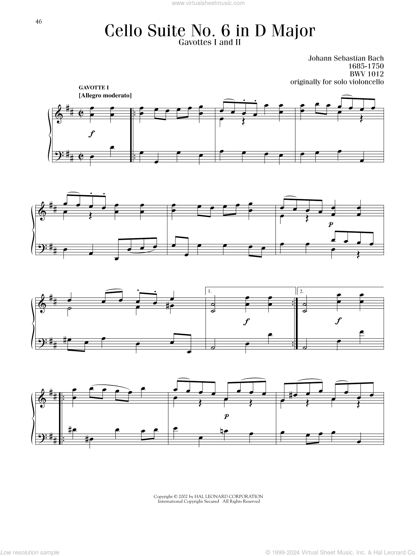 Gavotte I and II (from the 6th Cello Suite)