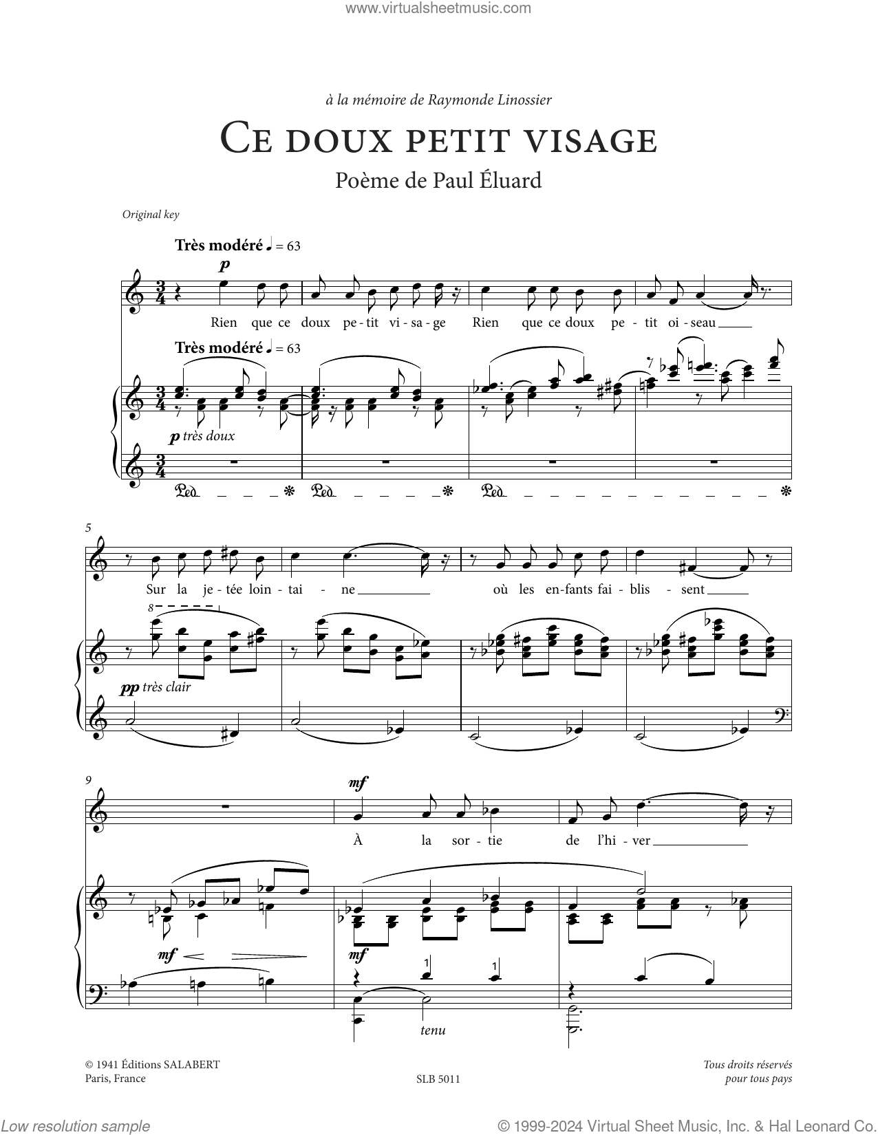 Ce doux petit visage (High Voice)