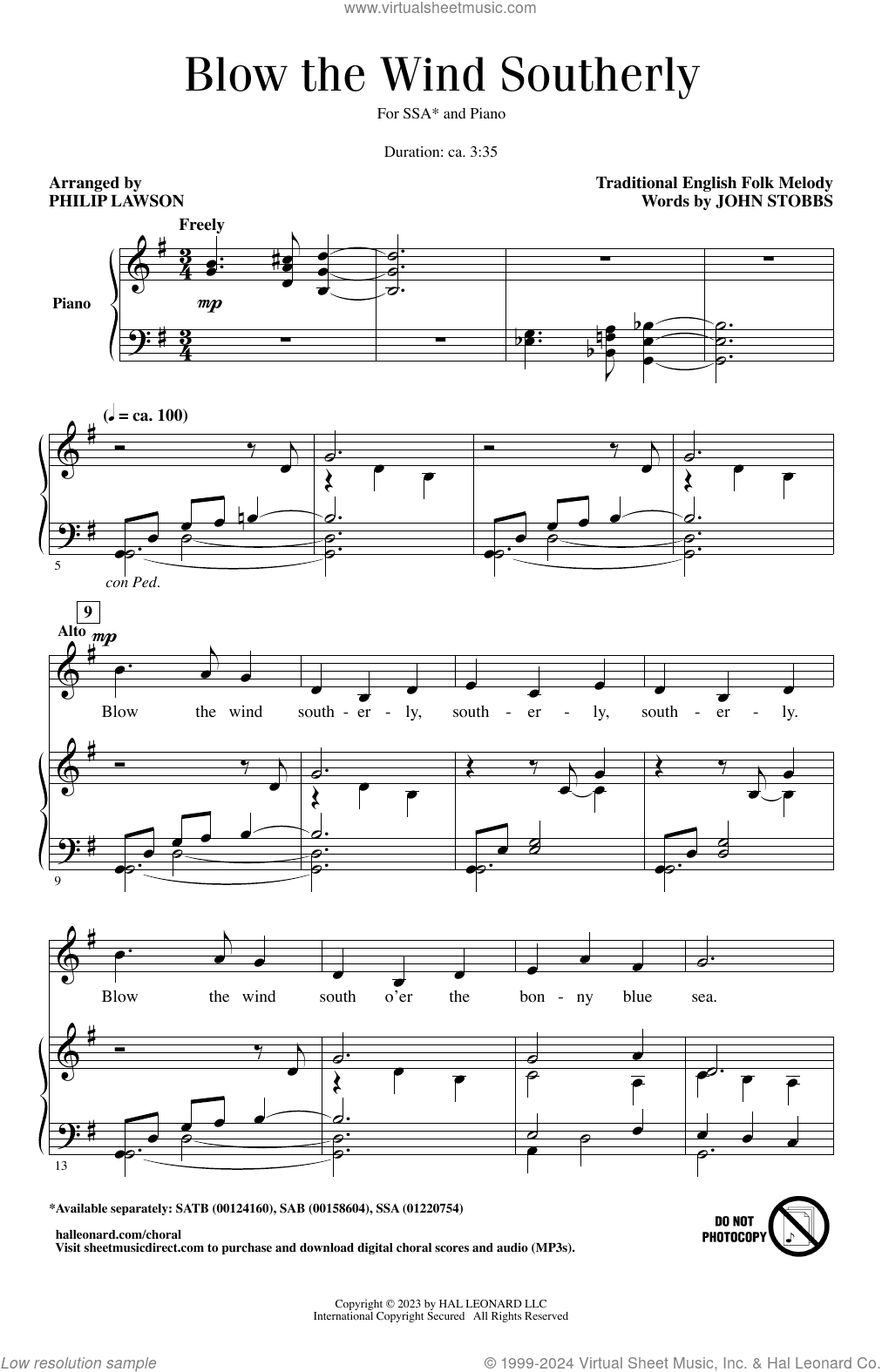 Blow The Wind Southerly (arr. Philip Lawson)