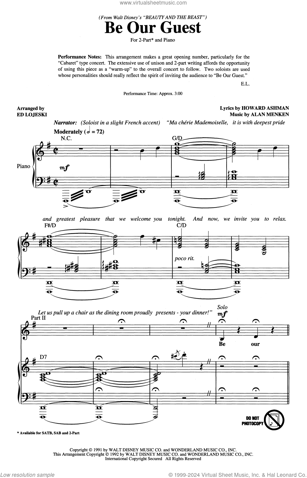 Be Our Guest (from Beauty And The Beast) (arr. Ed Lojeski)