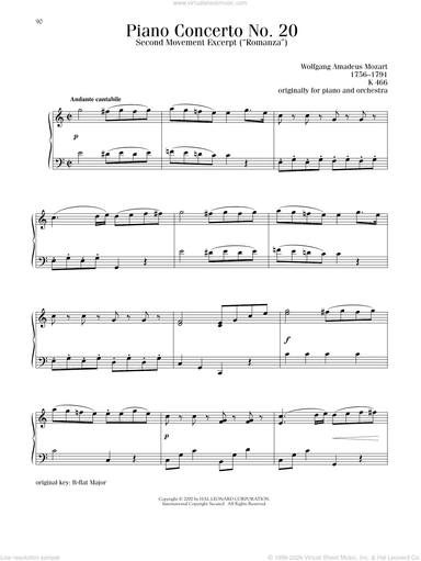 Piano Concerto No. 20, Second Movement ("Romanza") Excerpt