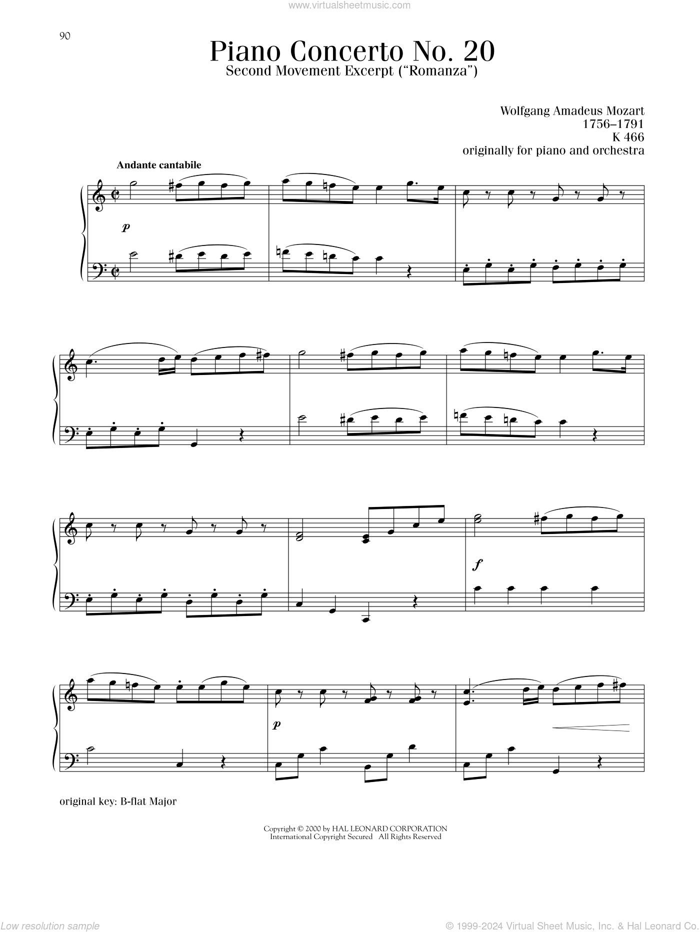 Piano Concerto No. 20, Second Movement ("Romanza") Excerpt
