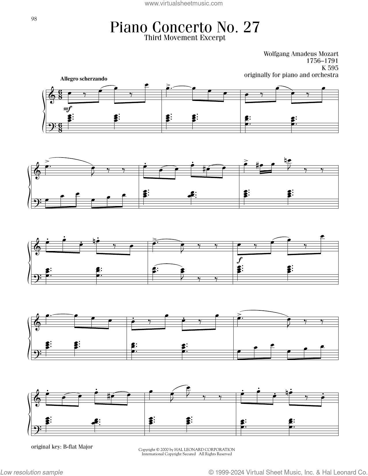 Piano Concerto No. 27, Third Movement Excerpt