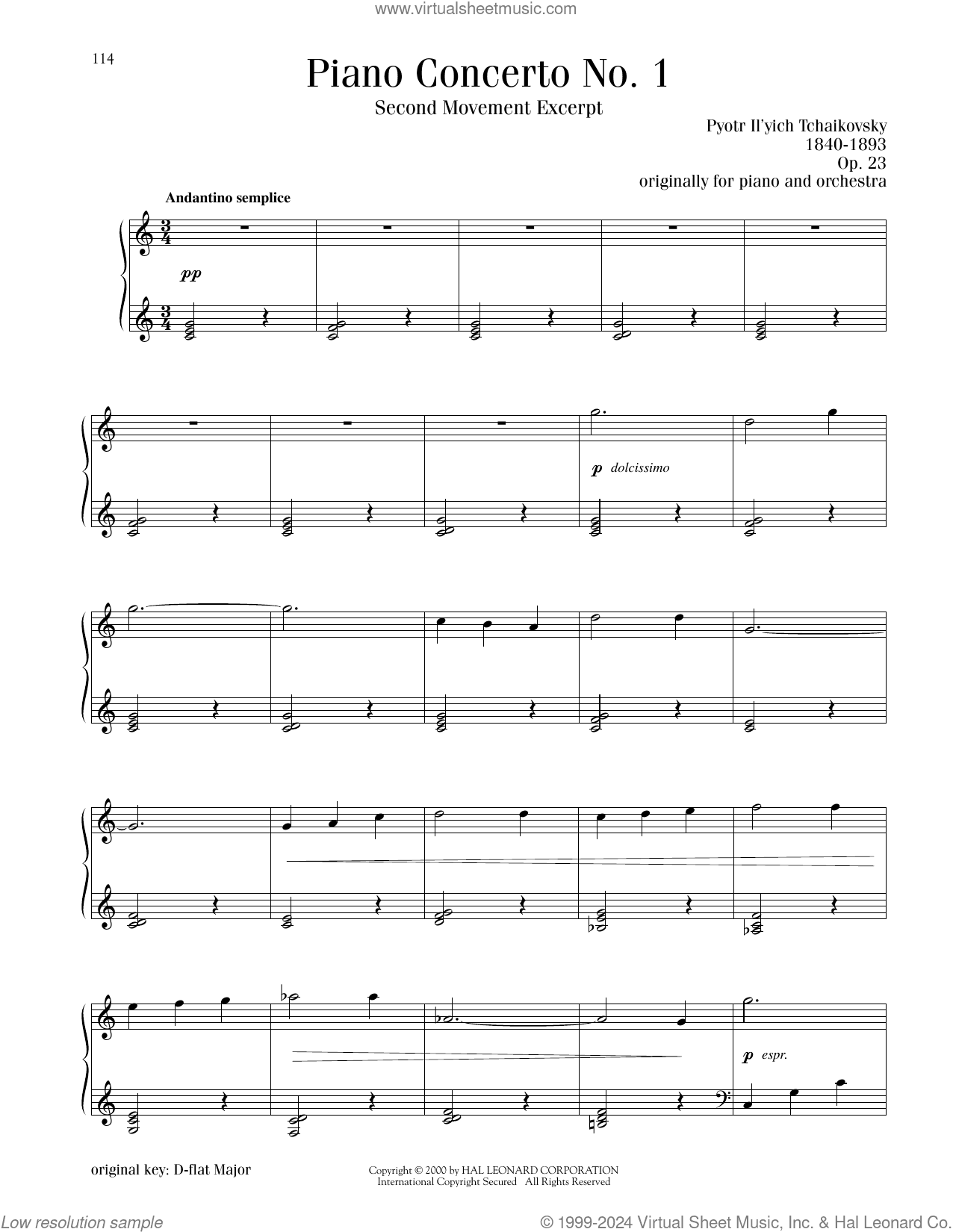 Piano Concerto No. 1 In B-Flat Minor, Op. 23, Second Movement Excerpt
