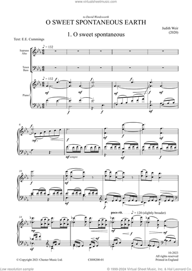 O Sweet Spontaneous Earth (Vocal Score)