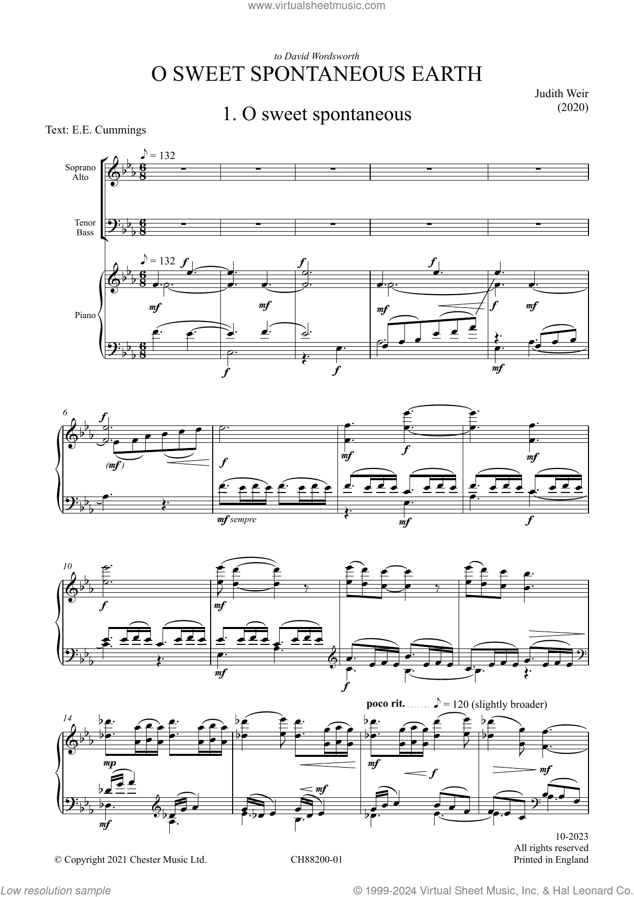 O Sweet Spontaneous Earth (Vocal Score)